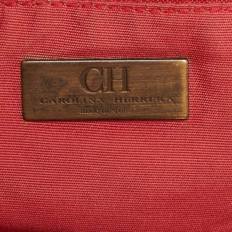 Pre Owned Carolina Herrera Red/Gold Monogram Leather Chain Tote