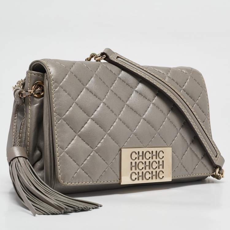 Pre Owned Carolina Herrera Grey Quilted Leather Bimba Tassel Shoulder Bag