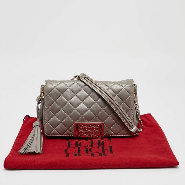 Pre Owned Carolina Herrera Grey Quilted Leather Bimba Tassel Shoulder Bag