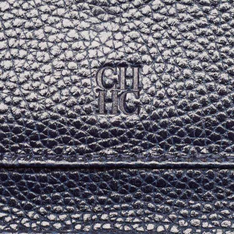 Pre Owned Carolina Herrera Navy Blue Leather Logo Trifold Wallet