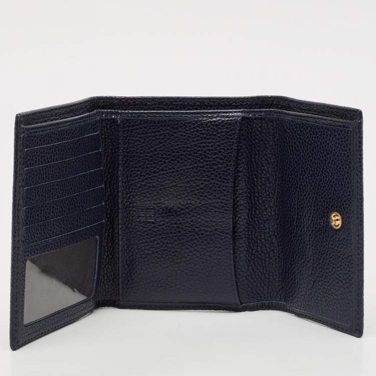 Pre Owned Carolina Herrera Navy Blue Leather Logo Trifold Wallet