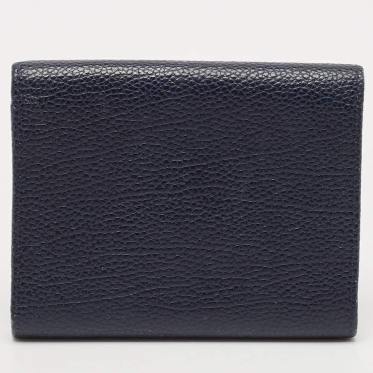 Pre Owned Carolina Herrera Navy Blue Leather Logo Trifold Wallet