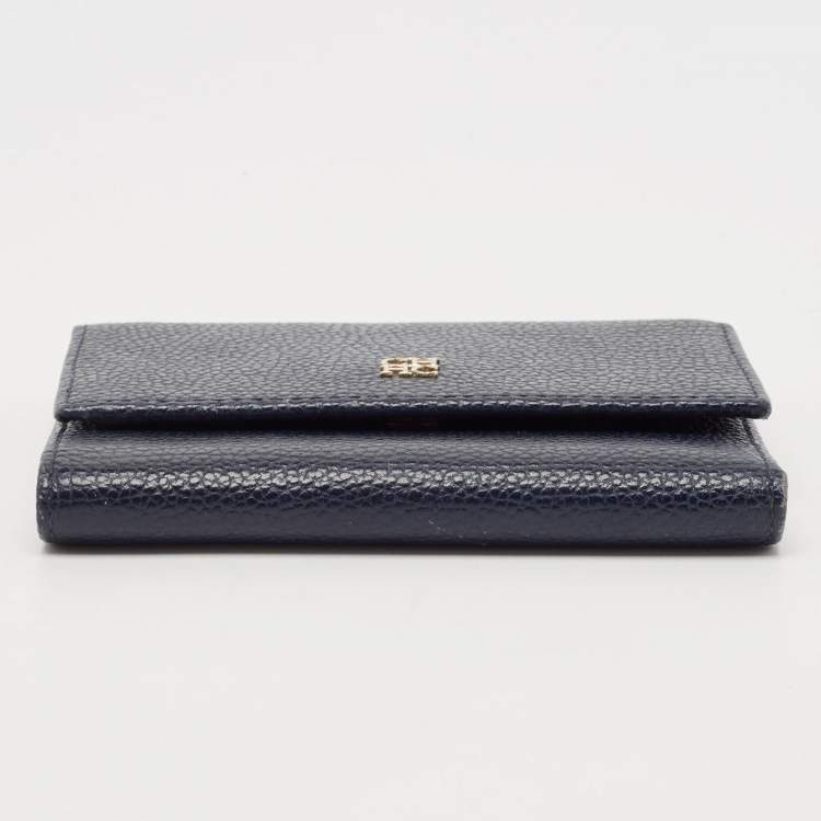 Pre Owned Carolina Herrera Navy Blue Leather Logo Trifold Wallet