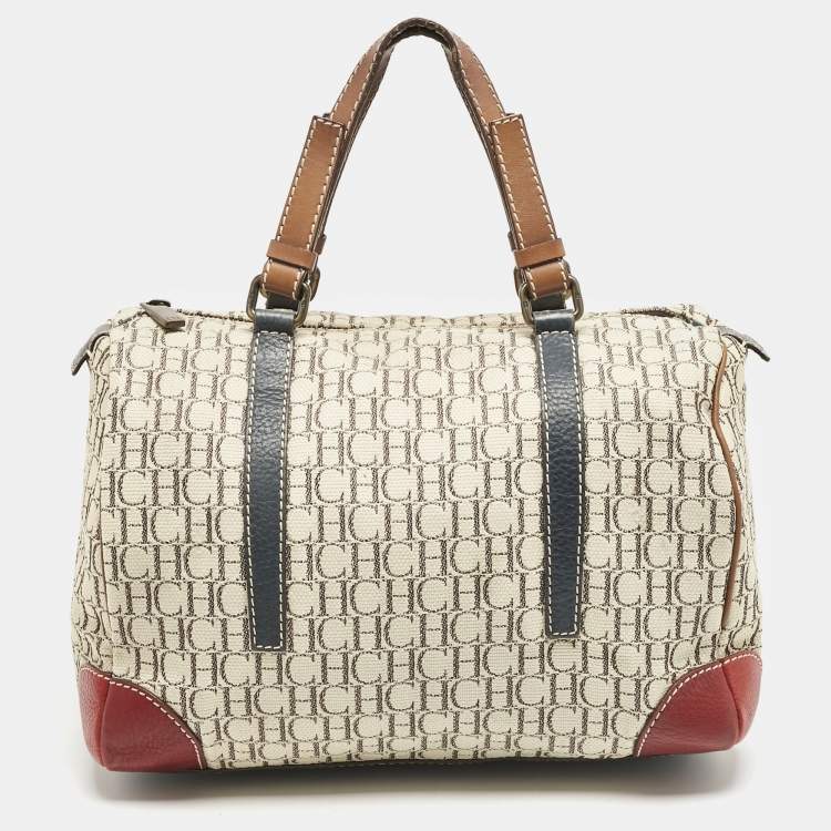 Pre Owned Carolina Herrera Multicolor Monogram Canvas and Leather Andy Boston Bag