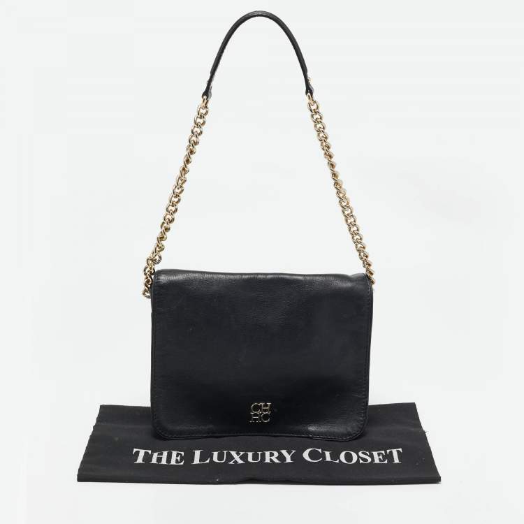 Pre Owned Carolina Herrera Black Leather New Baltazar Flap Shoulder Bag