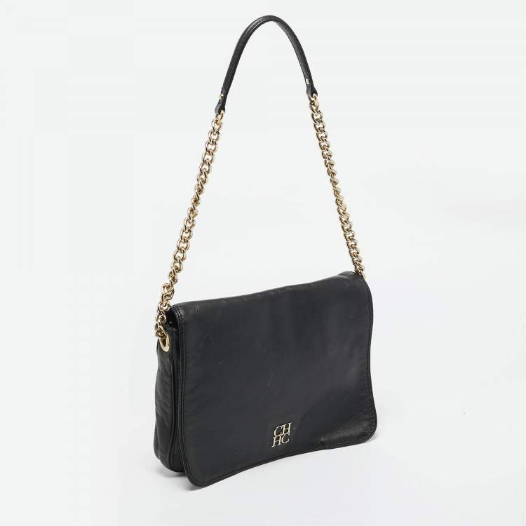 Pre Owned Carolina Herrera Black Leather New Baltazar Flap Shoulder Bag