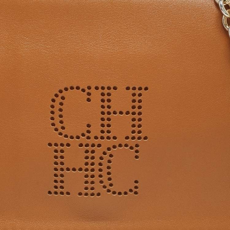 Pre Owned Carolina Herrera Tan Leather Flap Tassel Shoulder Bag