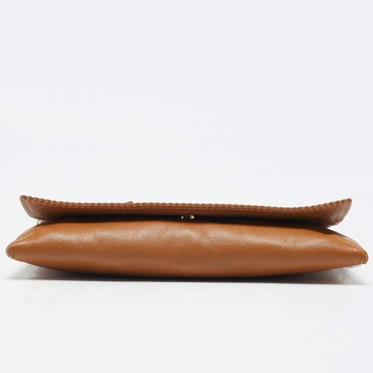 Pre Owned Carolina Herrera Tan Leather Flap Tassel Shoulder Bag