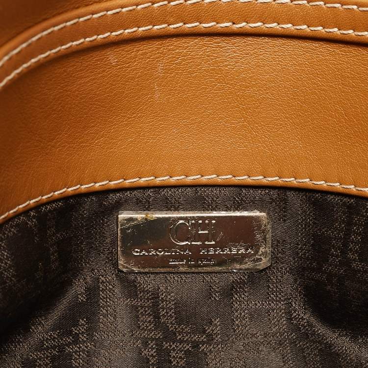 Pre Owned Carolina Herrera Tan Leather Flap Tassel Shoulder Bag