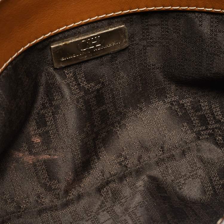 Pre Owned Carolina Herrera Tan Leather Flap Tassel Shoulder Bag