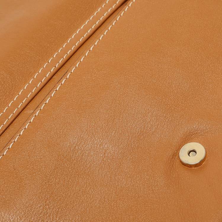 Pre Owned Carolina Herrera Tan Leather Flap Tassel Shoulder Bag