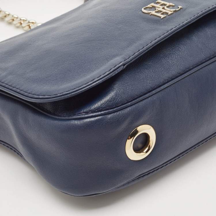Pre Owned Carolina Herrera Navy Blue Leather New Baltazar Flap Shoulder Bag
