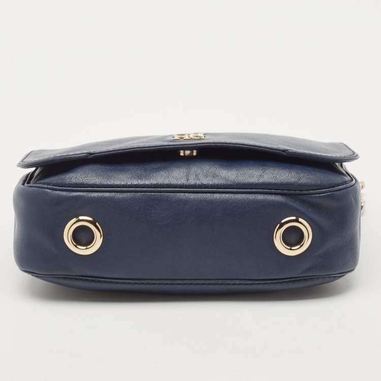 Pre Owned Carolina Herrera Navy Blue Leather New Baltazar Flap Shoulder Bag