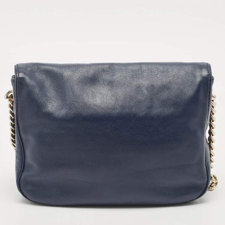 Pre Owned Carolina Herrera Navy Blue Leather New Baltazar Flap Shoulder Bag