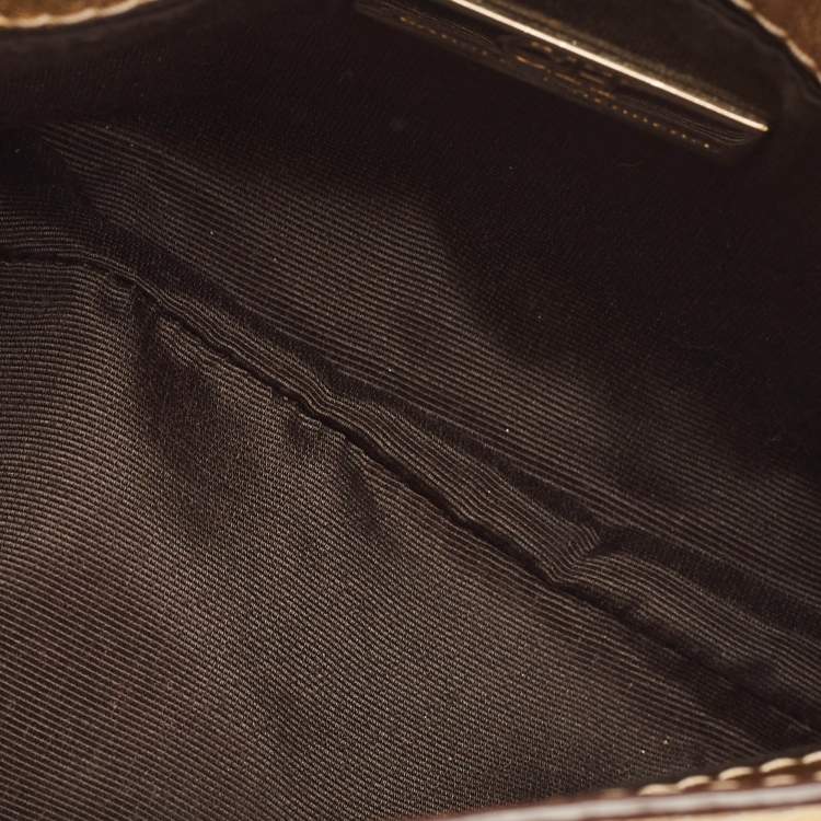 Pre Owned Carolina Herrera Gold Leather Double Flap Chain Bag