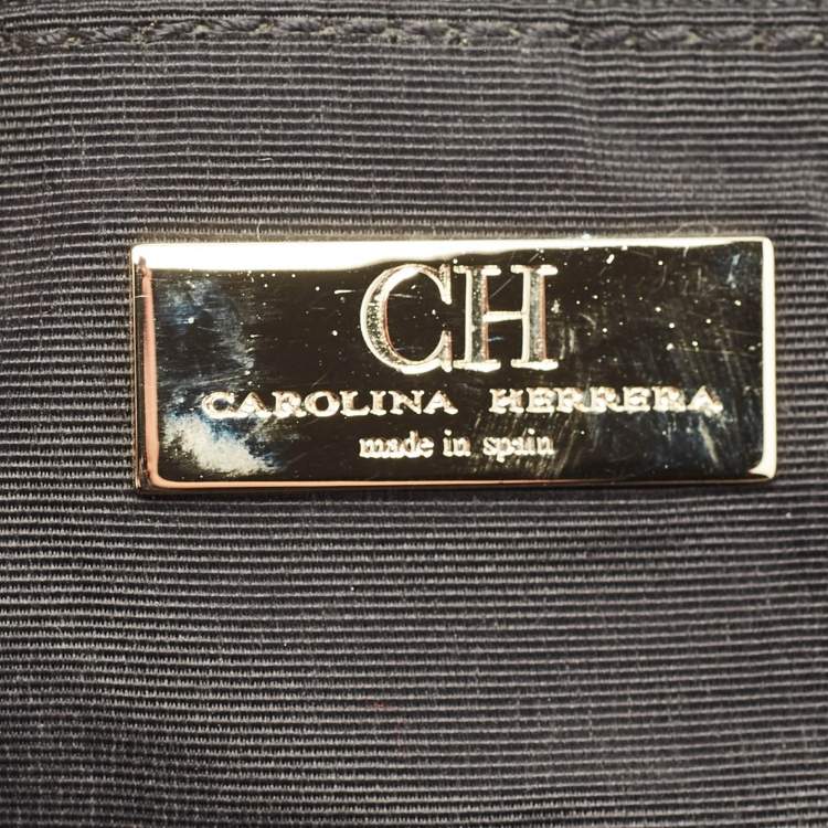 Pre Owned Carolina Herrera Black Monogram Embossed Leather Chain Hobo