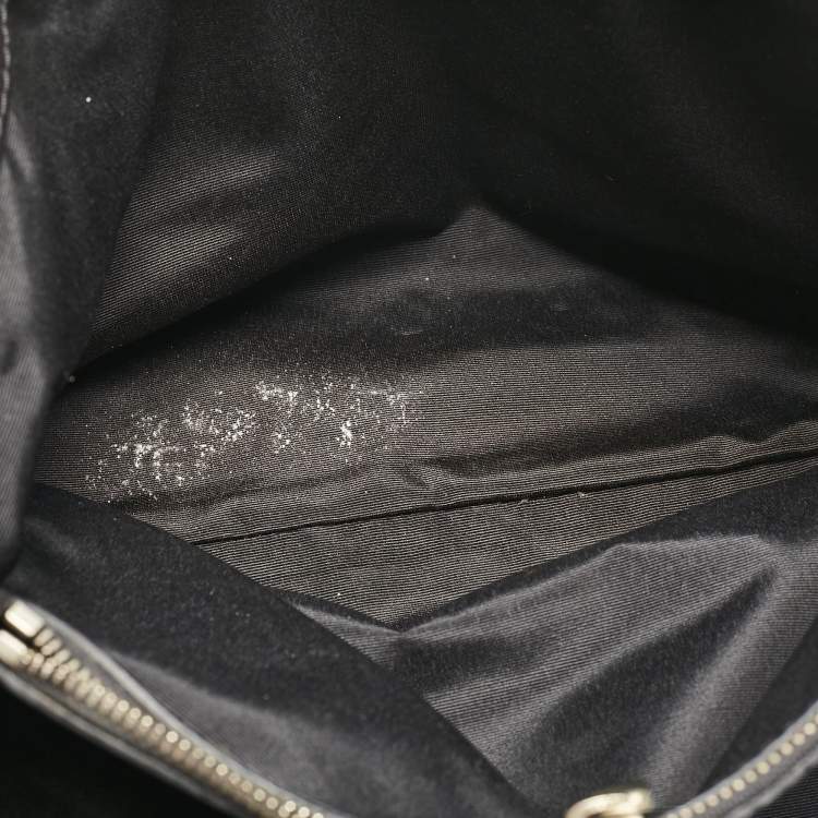 Pre Owned Carolina Herrera Black Logo Embossed Quilted Leather Studded Chain Tote