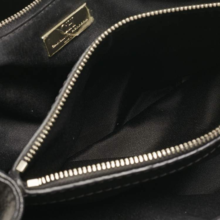 Pre Owned Carolina Herrera Black Logo Embossed Quilted Leather Studded Chain Tote
