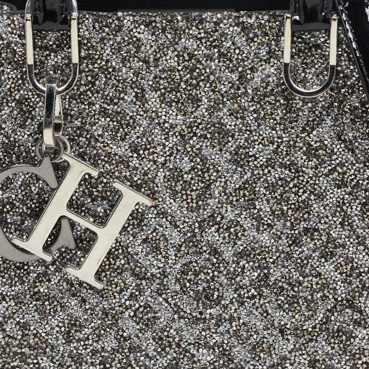 Pre Owned Carolina Herrera Grey Glitter and Patent Leather Mini Duchess Tote