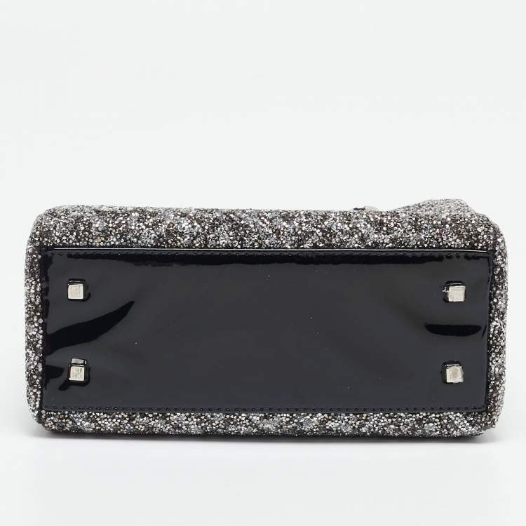 Pre Owned Carolina Herrera Grey Glitter and Patent Leather Mini Duchess Tote