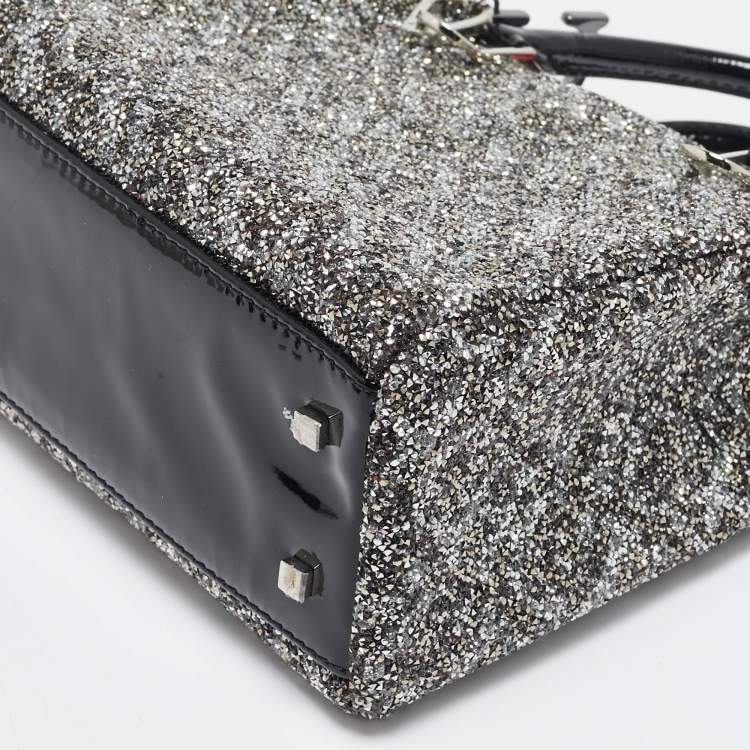 Pre Owned Carolina Herrera Grey Glitter and Patent Leather Mini Duchess Tote