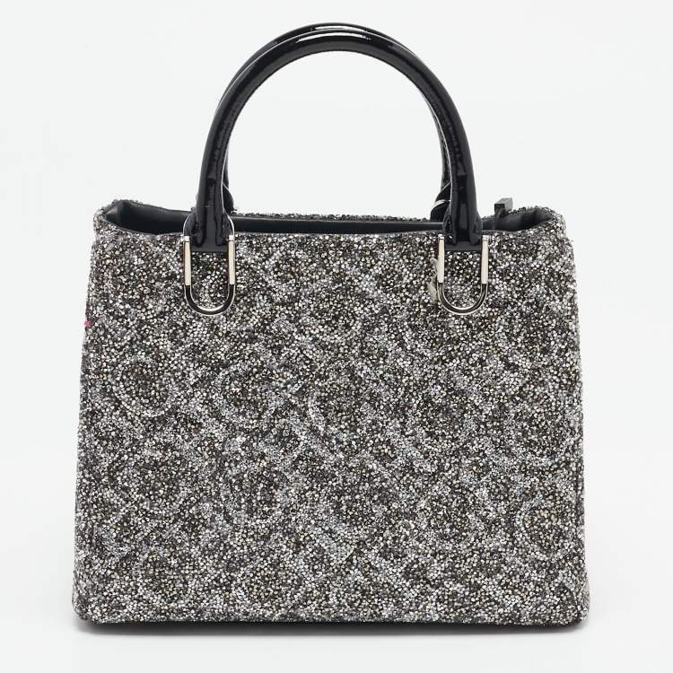 Pre Owned Carolina Herrera Grey Glitter and Patent Leather Mini Duchess Tote