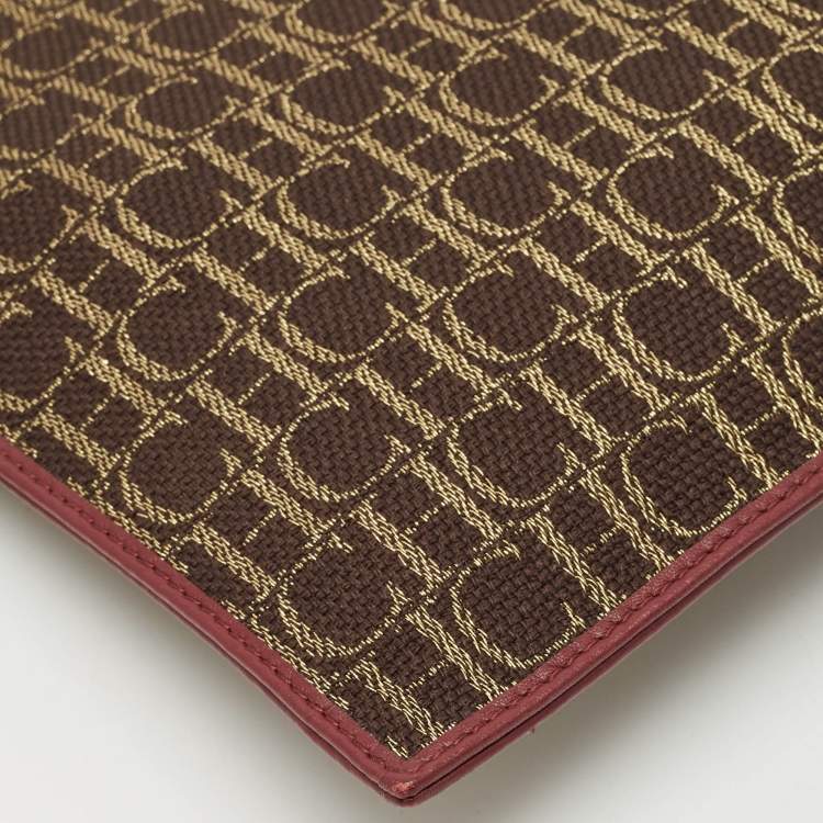 Pre Owned Carolina Herrera Brown Monogram Canvas and Leather Scarf Flat Pouch