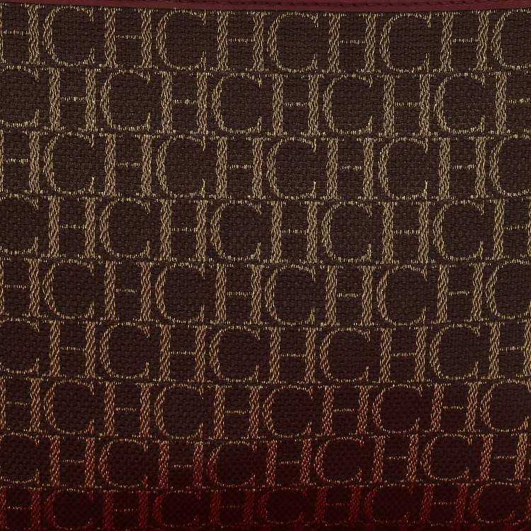 Pre Owned Carolina Herrera Brown Monogram Canvas and Leather Scarf Flat Pouch