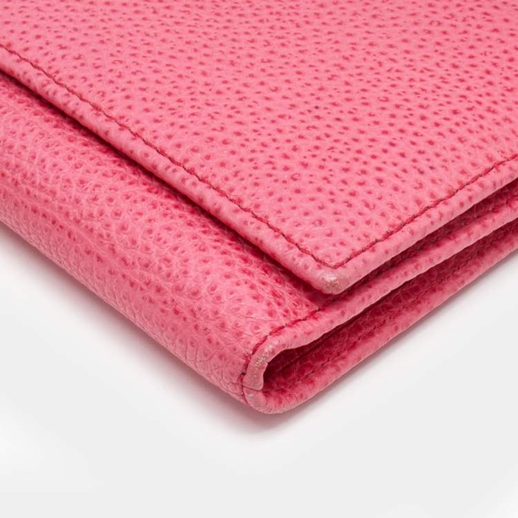 Pre Owned Carolina Herrera Pink Leather Flap Trifold Continental Wallet