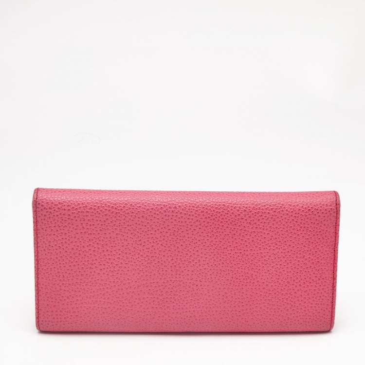 Pre Owned Carolina Herrera Pink Leather Flap Trifold Continental Wallet