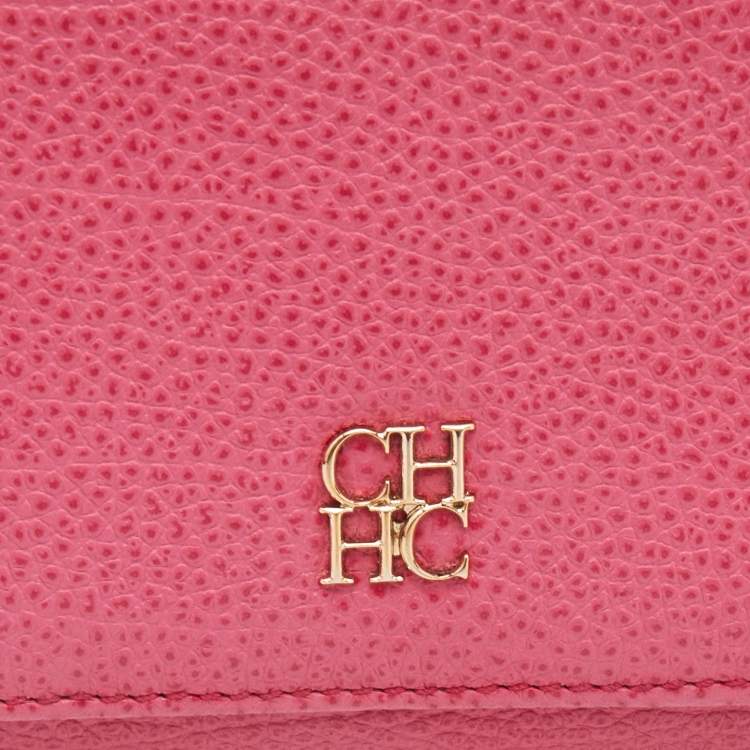 Pre Owned Carolina Herrera Pink Leather Flap Trifold Continental Wallet