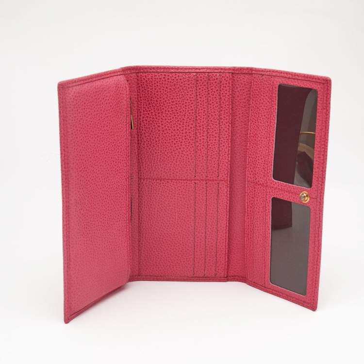 Pre Owned Carolina Herrera Pink Leather Flap Trifold Continental Wallet