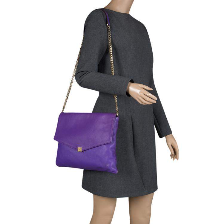 Pre Owned Carolina Herrera Purple Leather Envelope Shoulder Bag