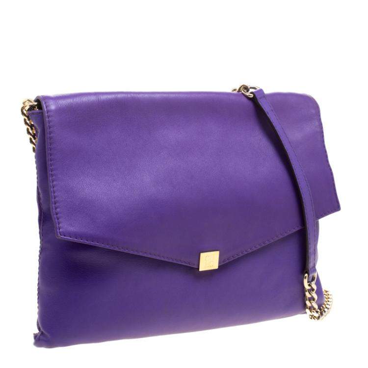 Pre Owned Carolina Herrera Purple Leather Envelope Shoulder Bag