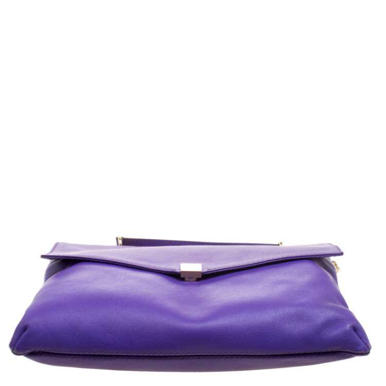 Pre Owned Carolina Herrera Purple Leather Envelope Shoulder Bag