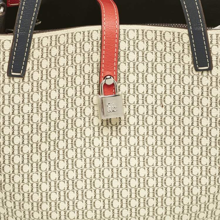 Pre Owned Carolina Herrera Beige/Brown Monogram Coated Canvas and Leather Matryoshka Padlock Bag
