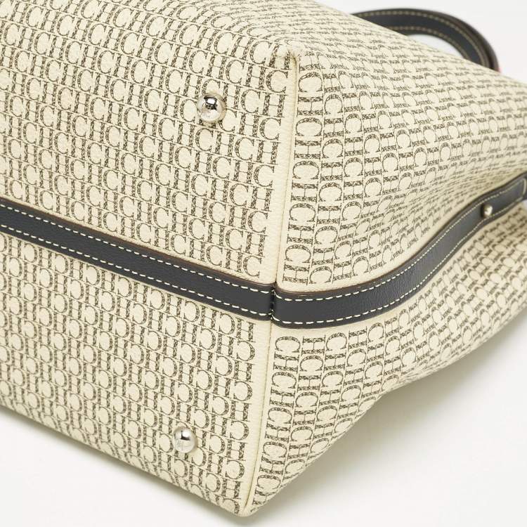 Pre Owned Carolina Herrera Beige/Brown Monogram Coated Canvas and Leather Matryoshka Padlock Bag