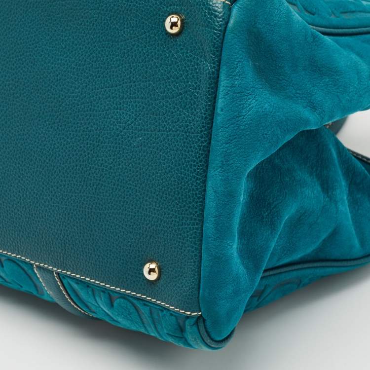 Pre Owned Carolina Herrera Teal Green Leather and Nubuck Matteo Tote