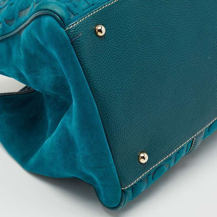 Pre Owned Carolina Herrera Teal Green Leather and Nubuck Matteo Tote