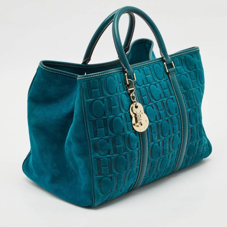 Pre Owned Carolina Herrera Teal Green Leather and Nubuck Matteo Tote