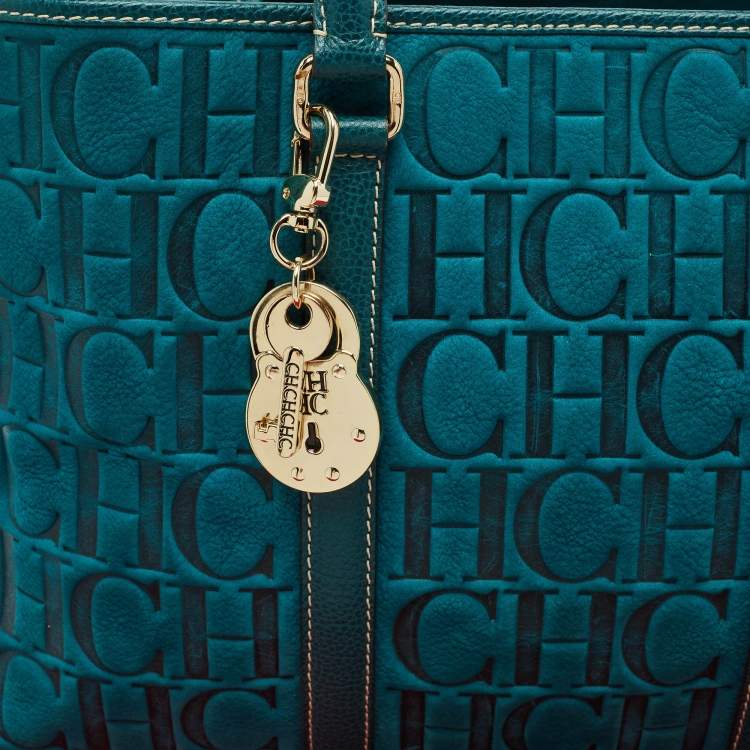 Pre Owned Carolina Herrera Teal Green Leather and Nubuck Matteo Tote
