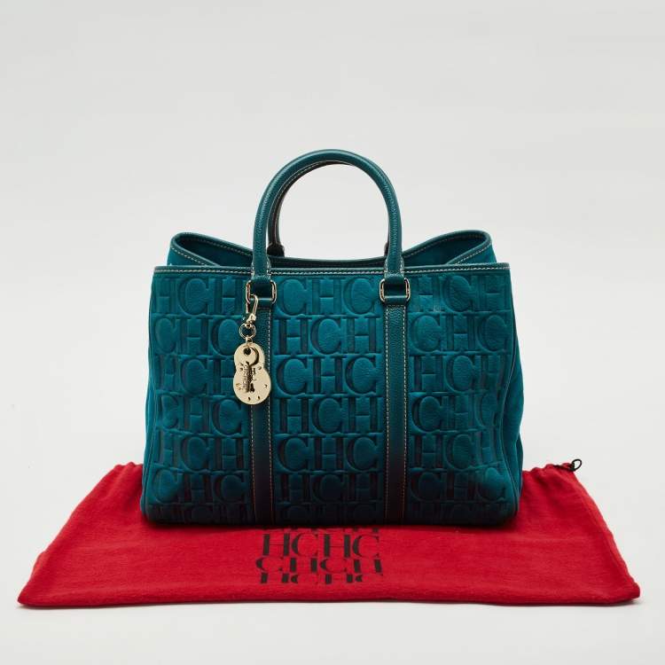 Pre Owned Carolina Herrera Teal Green Leather and Nubuck Matteo Tote