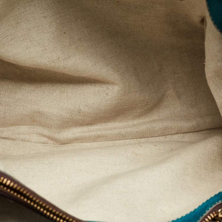 Pre Owned Carolina Herrera Teal Green Leather and Nubuck Matteo Tote