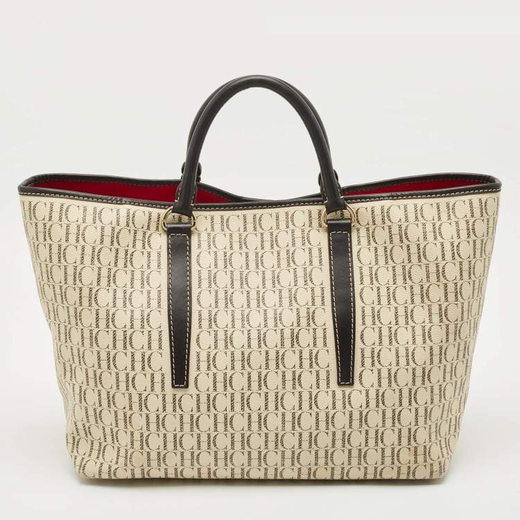 Pre Owned Carolina Herrera Brown/Off White Monogram Coated Canvas and Leather Shopper Tote