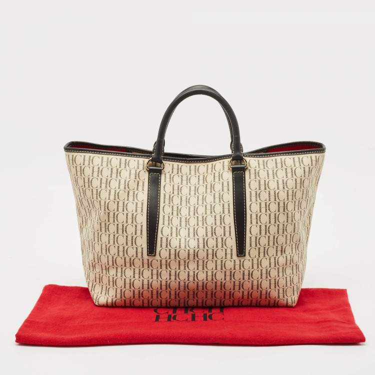 Pre Owned Carolina Herrera Brown/Off White Monogram Coated Canvas and Leather Shopper Tote