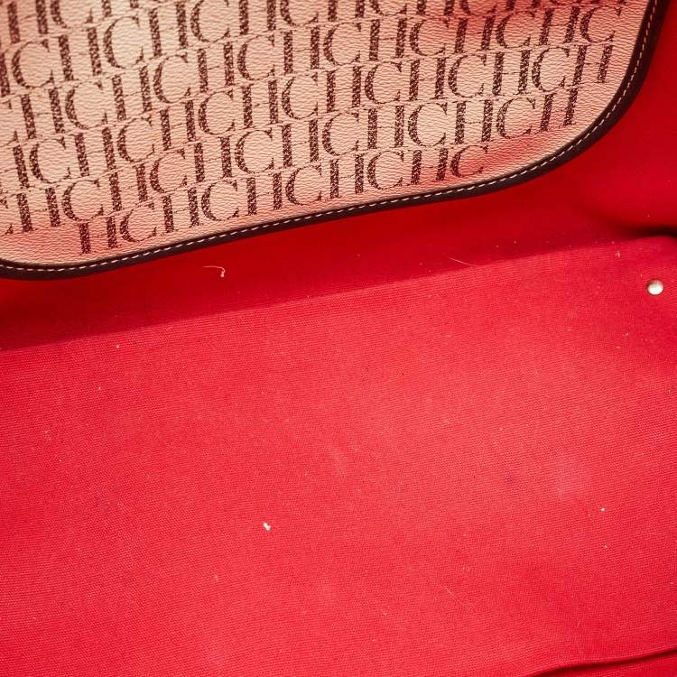 Pre Owned Carolina Herrera Brown/Off White Monogram Coated Canvas and Leather Shopper Tote