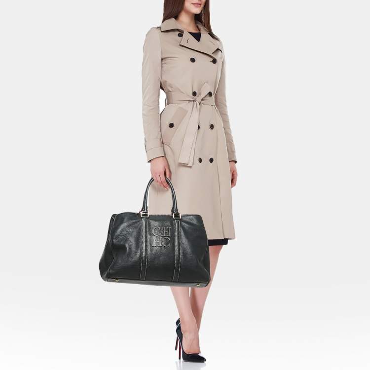 Pre Owned Carolina Herrera Black Leather Large Matteo Tote