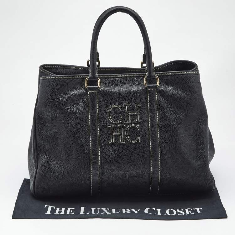Pre Owned Carolina Herrera Black Leather Large Matteo Tote