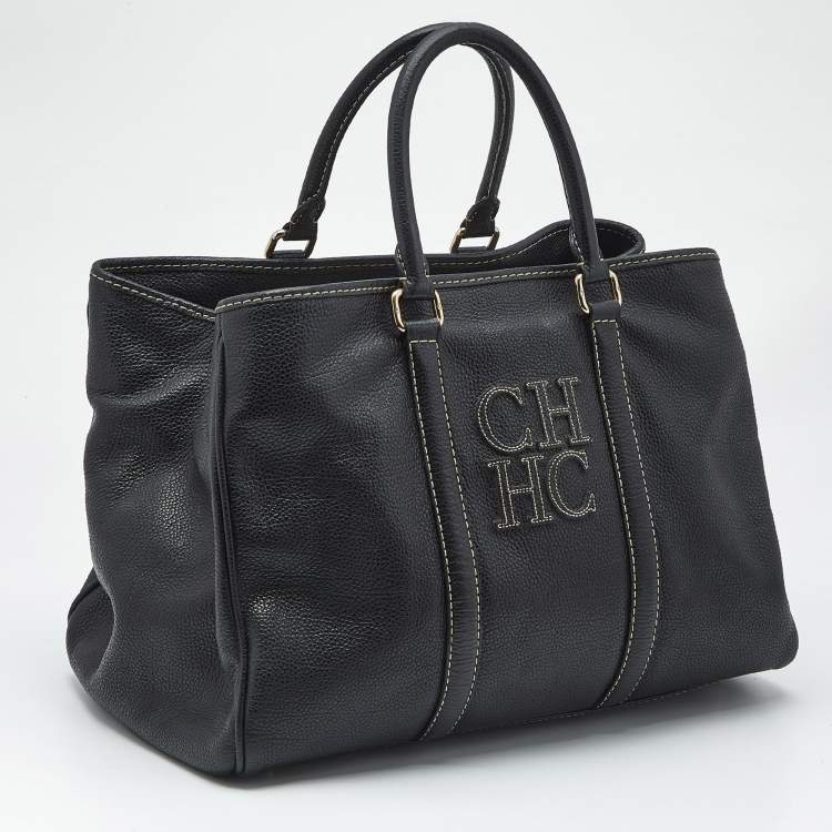 Pre Owned Carolina Herrera Black Leather Large Matteo Tote