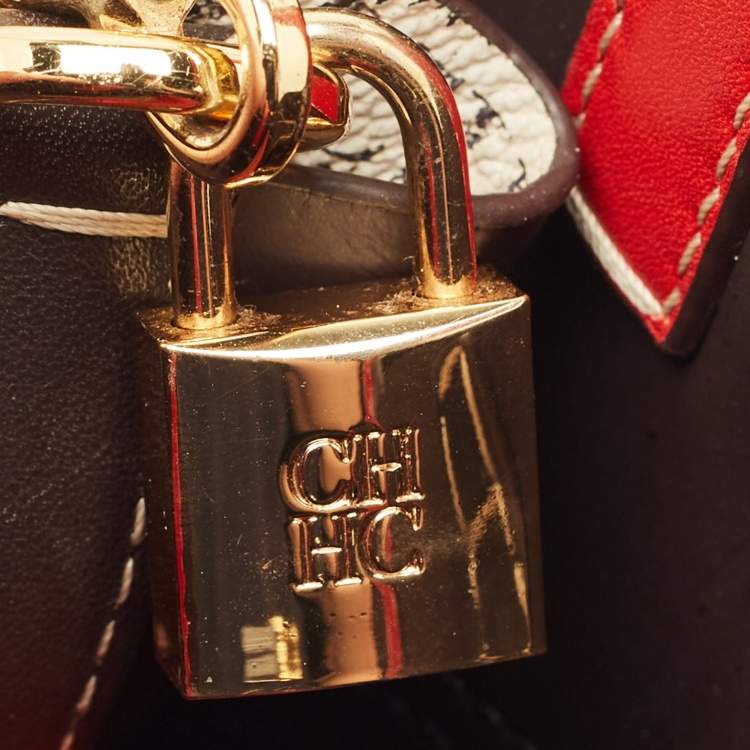 Pre Owned Carolina Herrera Brown/Beige Monogram Coated Canvas and Leather Matryoshka Padlock Tote